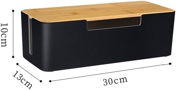 BUYSK ABS Cord Organizer Box with Wooden Lid, Cable Management Box for Power Strips or Surge Protectors, Desk Cable Tidy Box for Office Home(Black)
