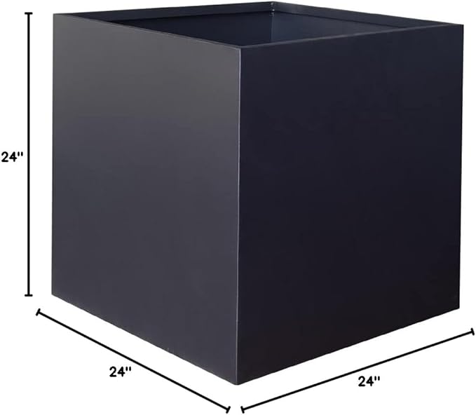 Galvanized Steel Planter Box Black Metal Planter Large Square Indoor Outdoor Planters Cube Steel Heavy Duty Flower Pot 24Inch Powder Coating Modern Commercial Residential for Patio, Deck, Yard, Garden