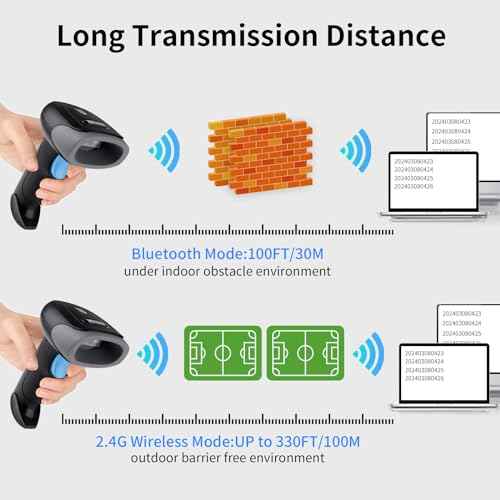 Wireless Barcode Scanner 1D QR Scanner Wireless Handheld Laser Bar Code Reader 3-in-1 with Bluetooth & 2.4G Wireless & USB Wired Works with iPad, Android Phone, iPhone, Laptop-U26