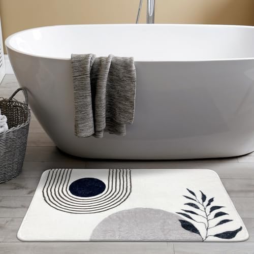 APROPHIC 17"X24" Boho Bath Rugs for Bathroom Decor Non-Slip Bath Mat Absorbent Plush Microfiber Soft Carpet Machine Washable Bath Mat for Bathrooms,Showers,Laundry Rooms,White and Black