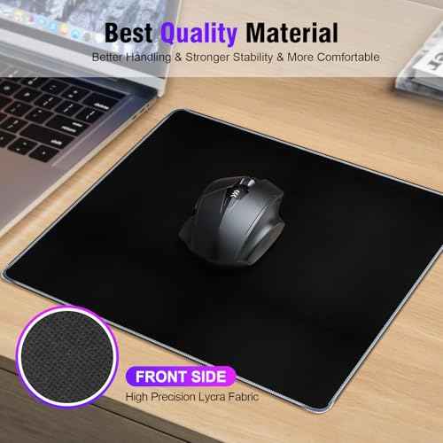 Black Mouse Pad, Soft Comfortable Support & Smooth High Precision Fabric Mousepad, 8.3 x 10.2in Portable Size Small Mouse Pad, Anti-Slip Rubber Base, Mousepad for Desk, Gaming, Office