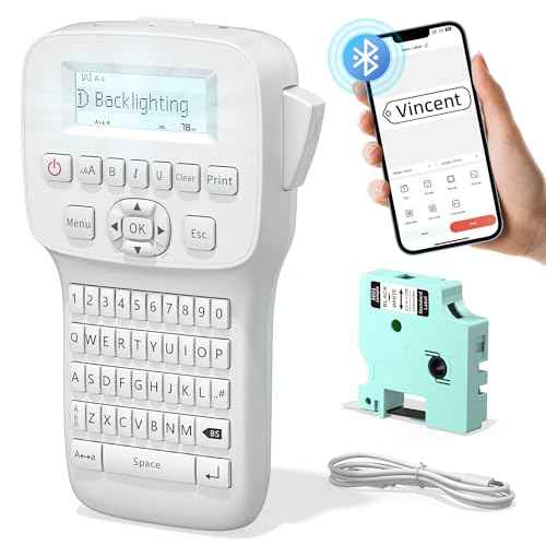 Label Maker Machine with-Tape, Handheld Label Maker with Backlit Screen & Keyboard, Portable Label Makers Rechargeable, LM1600 Bluetooth Labeler Labeling Machine for Home Office School Organization