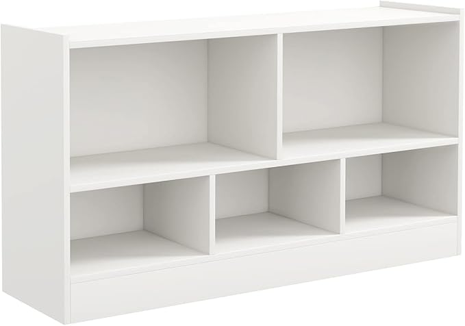Toy Storage Organizer, 2-Tier Kids Bookshelf, 5 Cube Kids' Bookcases, Cabinets & Shelves, Wooden Toy Organizers, Small Book Shelf for Bedroom, Playroom, Classroom, Nursery (White)