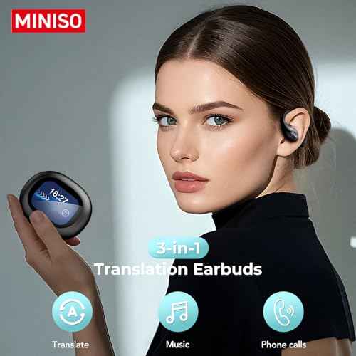 MINISO MS189 AI Language Translator Earbuds, Translator Earbuds Real Time, OWS LCD Touchscreen Translator Bluetooth Headphones Support 134 Languages & Accents, Suitable ??for Android &iOS, Black