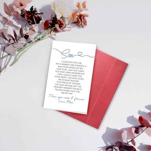 SuperShunhu Heartfelt Poem Birthday Card for Son, Boys Adulthood Card from Mom, Funny Graduation Gifts for Son, I Love You Now & Forever