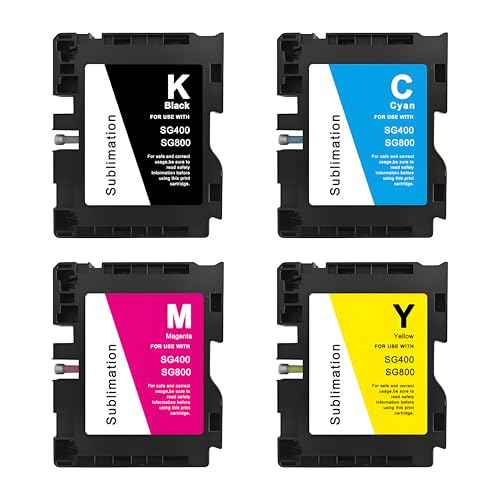SG400 SG800 Sublimation Ink Cartridge for Sawgrass Virtuoso SG400 SG800 Printers (Black, Cyan, Magenta, Yellow)