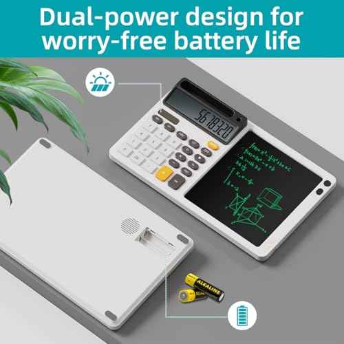 Solar Desktop Calculator with 7.5 inc LCD Writing Membrane, 15¡Æ Tilt for Easy Reading, Integrated Phone Stand, Voice & Silent Modes, Anti-Slip Pads for Stability, Ideal for Office & Study Use