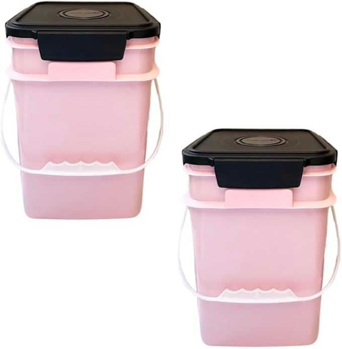 House Naturals 4 Gallon Square Food Grade Plastic Bucket with Lid, Made in USA (Pack of 2) (Pink)