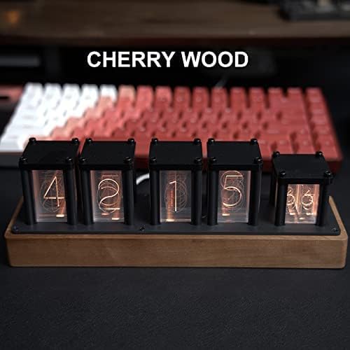 Adventurers Nixie Tube, Wood RGB Digital with Retro Modern Desktop Design, DIY Pseudo Glow Tube Kit, Decoration Desktop, Gift (Cherry Wood)
