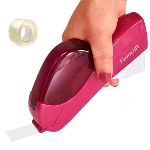 Handheld Packaging Tape Dispenser Gun with Auto Cutter - One-Handed, Safe & Convenient, Fits 1/2''-3/4'' Tape, Includes Kissdeer¢ç Roll, Pink