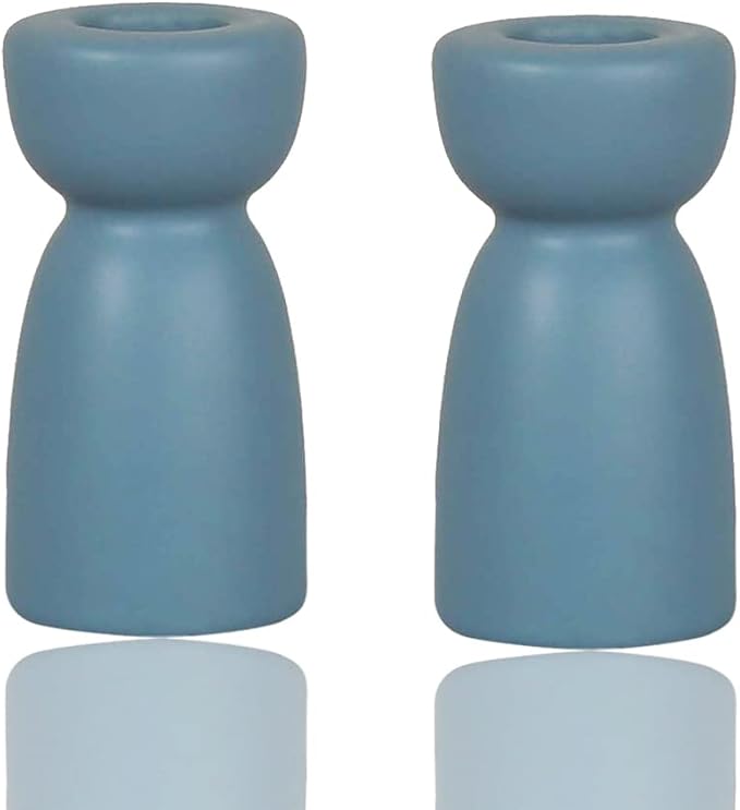 Candlestick Holders, Ceramic Blue Taper Candle Holder Candlelight Stand, Modern Boho Candle Holders for Desktop Table Setting Dining Bathroom Home Wedding Fathers Day Party Decoration,2 Pack