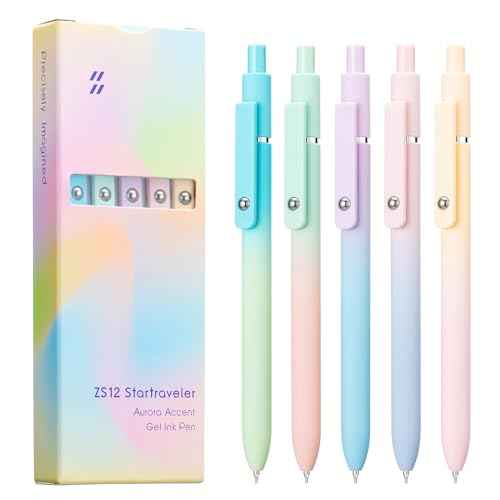 5PCS Retractable Gel Pens Set, Quick Dry Black Ink Fine Point Soft Touch Roller Ball Gel Ink Pen for Smooth Writing (Aurora Color)