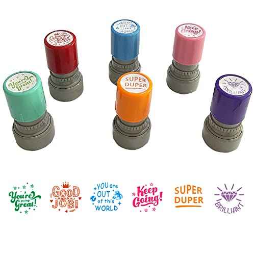 WAFJAMF Pack of 6 Sorted Teacher Stamp Teachers Self-Inking Rubber Stamps Teacher Review Photosensitive Stamps Behavior Stamps for Education Good Job-6pcs