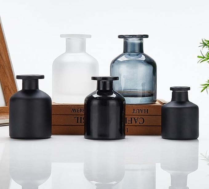 Glass Diffuser Bottles Empty Refillable Glass Container Jar 150ml / 5oz Fragrance Accessories DIY Replacement Diffuser Sticks Sets for Essential Oils Reed Sticks Crafts Spa Home Decoration (Black)