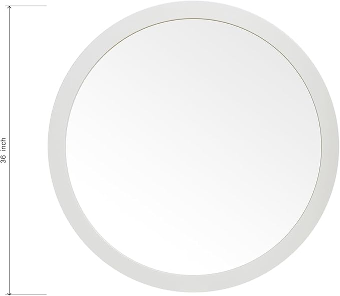 ARIEL Round Wooden Mirror 36" in White, Wood Circle Wall Mirror for Bathroom, Vanity, Entryway & Living Room Decor, Farmhouse Style