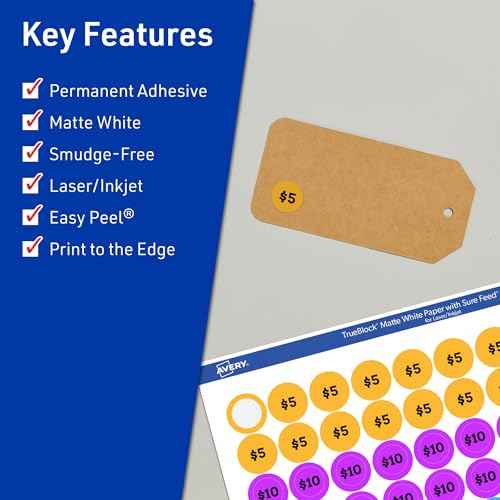 Avery TrueBlock Matte White Round Labels, Sure Feed Technology, 0.5" Diameter, 1,540 Matte White Labels, Print-to-The-Edge, Laser/Inkjet Printable, Great for Product Merchandising Stickers