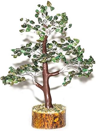 Healing Crystal Money Trees Feng Shui Gift Handmade Reiki Crystals & Stone Home Office Table Décor Good Luck Throat Chakras (Green Aventurine Silver Wire)