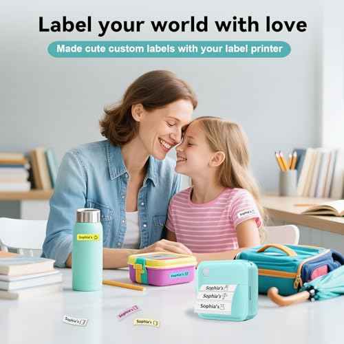 Label Maker Machine with Tape - Inkless Mini Bluetooth Label Printer with Multiple Templates, Wide Waterproof Labels, Portable Thermal Sticker Labeler for School Home Office Kitchen Organization