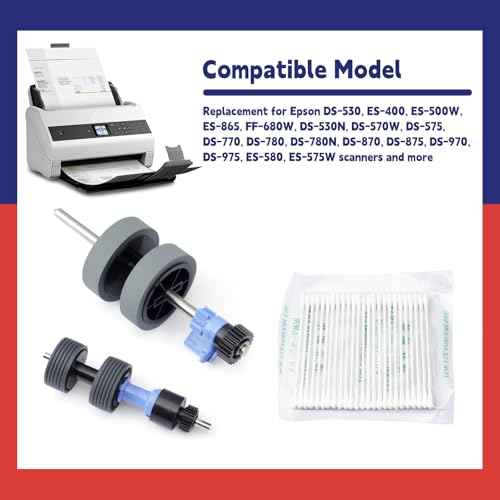 B12B819031 Scanner Exchange Roller Kit Replacement for Epson DS-530 ES-400 ES-500W ES-865 FF-680W DS-570W DS-575 DS-770 DS-780 DS-870 DS-970 DS-975 Replace B12B819041