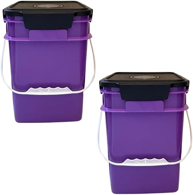 House Naturals 4 Gallon Square Food Grade Plastic Bucket with Lid, Made in USA (Pack of 2) (Purple)