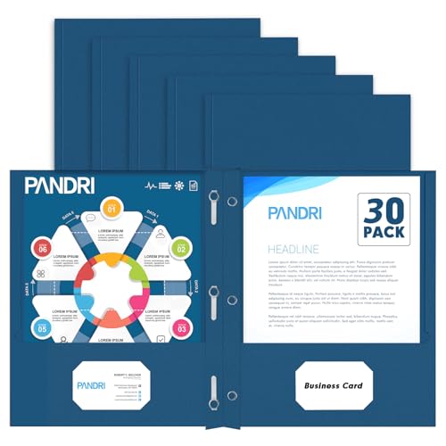 Two Pocket Folders, PANDRI 30 Pack Two Pocket Folders with Prongs, 3 Prong Folders Designed for Office and Classroom, Letter Size Darkblue