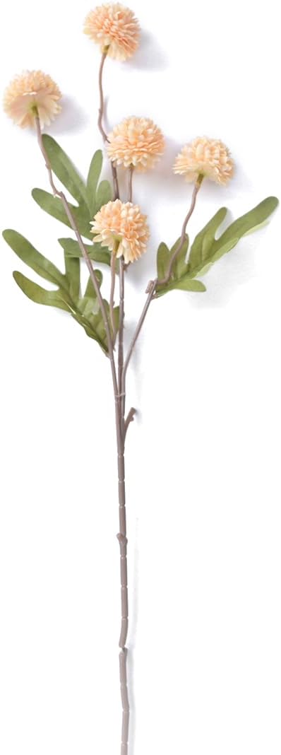 Laelfe Peach Artificial Flowers Pompon Mum, 5Pcs Fake Kiku Flowers Silk Small Mini Chrysanthemum Ball Faux Mum Decor for Filler DIY Bouquet Centerpieces Arrangements Shower (Peach)