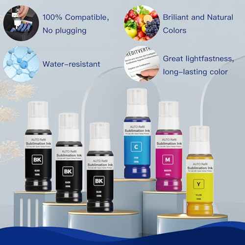 600ml Sublimation Ink for Ecotank ET-15000, Eoctank ET-2800, ET-2750, ET-4850, ET-2720, ET- 2400, Ecotank 2850, ET-3850, ET 2803, ET-2760, ET-2840, ET-3830, XP4100, Sublimation Heat Press Ink