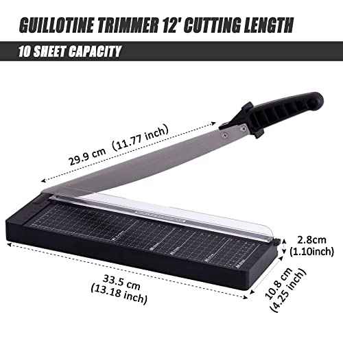 TIANSE Paper Cutter 12 Inch Paper Cutter Guillotine with 8 to 10 Sheet Capacity Safety Blade Lock Heavy Duty Paper Trimmer for Cardstock Cutting Board Paper Cutter Slicer for Home Office School Black