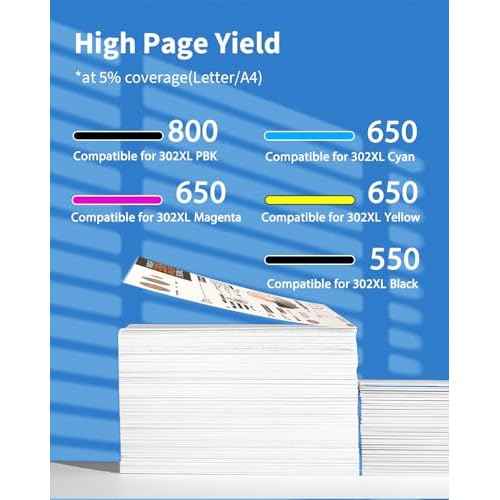 Compatible for 302 302XL Ink Cartridges Remanufactured Replacement for Epson 302XL 302 XL T302XL Ink Cartridges for Expression Premium XP-6100 Expression Premium XP-6000
