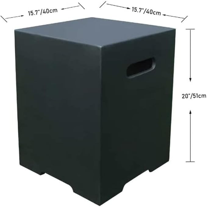 AMS Fireplace | Elementi Square Smooth Dark Black 20 lbs Propane Tank Cover | Concrete GFRC Base | Dimensions: 15.7 x 15.7 x 20 inches | Perfectly Matches with Granville and Bergamo Fire Pit Tables.