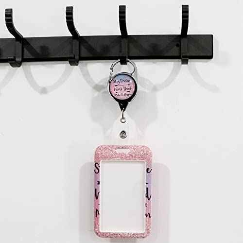 Cute Lanyard with ID Holder Pink Case and Retractable Badge Reel Clip, Glitter Arrow Motivational Keychain Key Lanyard for Women Work Nametag Teacher