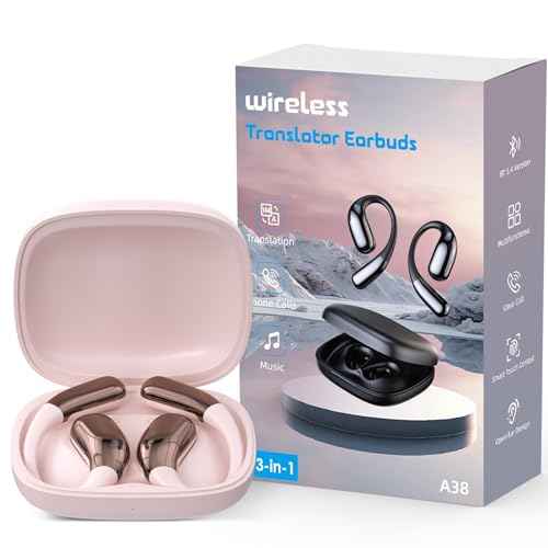 AI Language Translator Earbuds, Translation Earbuds Real Time, 3-in-1 Earbud Translator 144 Languages & Accents, Translation Headphones Fit iOS & Android for Travel Business Learning (A38 Pink)