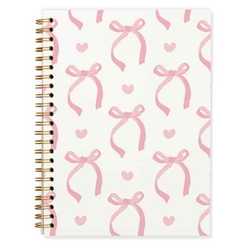 QUICQOD Journal for Teens Girls, Cute Pink Preppy Coquette Notebook Journal Diary School Supplies, Cute Notebooks for Women, Hardcover Pink Spiral Notebook 5.5x8.3 Inch
