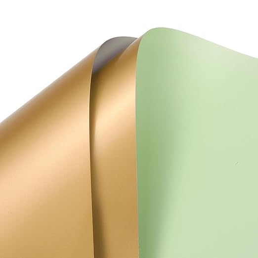 Double Sided Color Flower Wrapping Paper - 20 Sheet Waterproof Floral Bouquet Wrapping Paper Fits for Wedding Graduation Gifts - (22.8x22.8 Inch, Light Green/Gold)