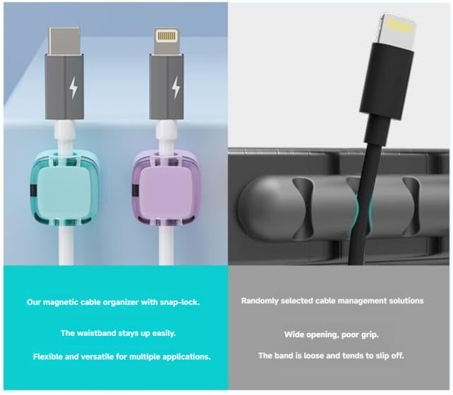 8 Pack Magnetic Cable Clips – Adjustable Cord Holder for Desk, Nightstand, Car, Office | Adhesive Cable Clips & Wire Clips for Cable Management | Organize Charger Holders for Cords, Phone Cord Holder