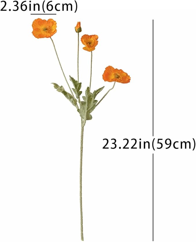 Artificial Flowers 6 Stems Poppy Silk Bouquet,for Wedding, Home, Party Decoration,Table Centerpiece Arrangement(Orange)