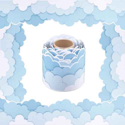 Bulletin Board Border 65.6ft Classroom Blackboard Decoration for School/Office/Party (Cloud)