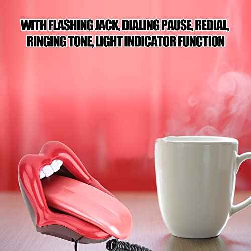 Red Mouth Telephone Retro, Red Tongue Corded Landline Novelty Sexy Lip Mouth Fixed Phone,Wired Novelty Sexy Lip Phone Cartoon Shaped Real Corded Landline, fit for Office Home Gift Decorate