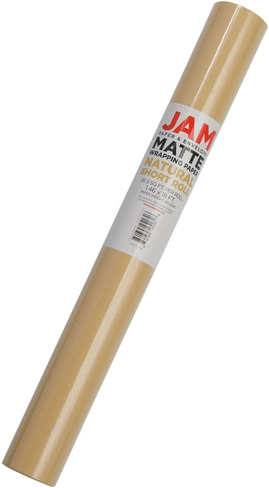 JAM Paper Gift Wrap - Matte Wrapping Paper - 26.3 Sq Ft (17 in x 18 Ft) - Matte Natural Tan/Light Kraft - Roll Sold Individually