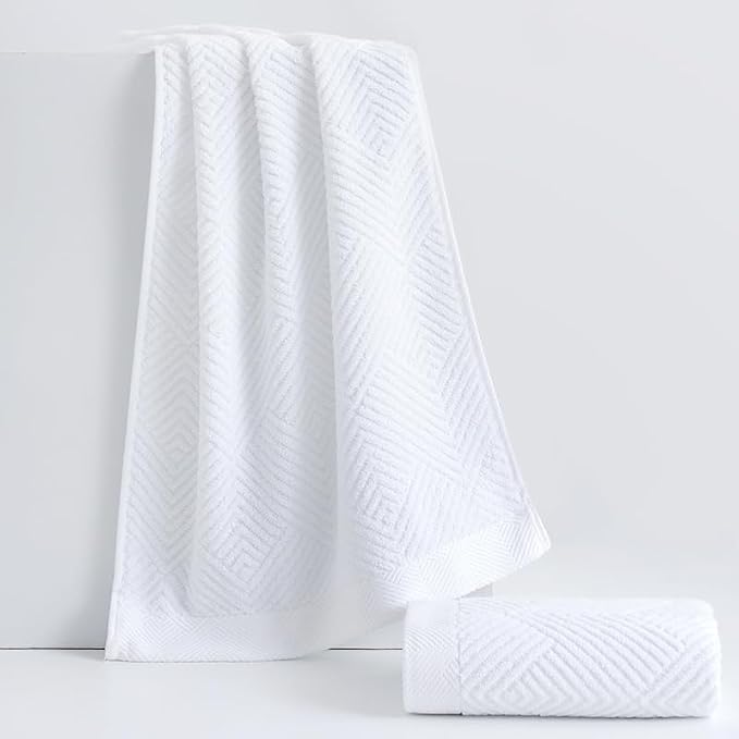 sense gnosis White Hand Towel Set of 2 Terry Striped Weave Pattern Ultra Absorbent Super Soft 100% Cotton Hand Towel for Bathroom 13 X 29 Inch