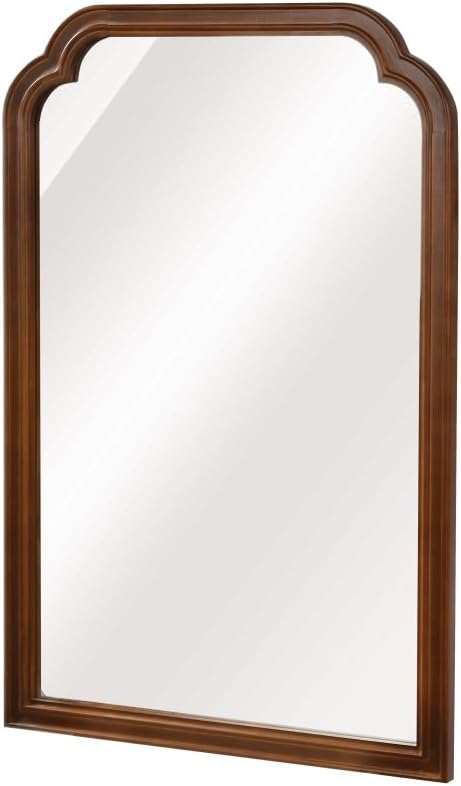 Elountik 20x30 Inch Black Walnut Solid Wood Frame Round Corner Decorative Mirror for Bedroom, Bathroom, Living Room, Entryway Home Decor