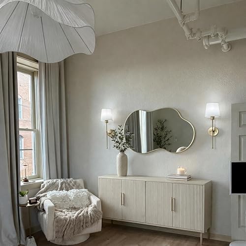 Irregular Asymmetrical Wall Mirror 26x48 Inches - Decorative Tempered Glass with Modern Aluminum Alloy Frame, Gold Abstract Cloud Mirror for Bathroom, Bedroom, Living Room, Entryway, Cloakroom