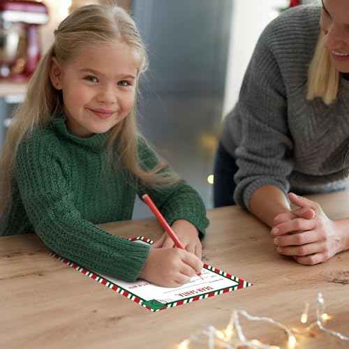 Perfect Occasion Letters To Santa - 10 Pack - Red & Green Kit - Large Double Sided 5.75" x 8" Official Letters To Santa + Envelopes & Stickers - Fill In The Blank Wish List For Kids - Set of 10