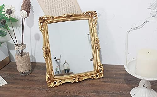 Funerom Vintage 11 x 9.5 inch Decorative Mirror, Wall Mounted & Tabletop Makeup Mirror ，Square Antique Gold