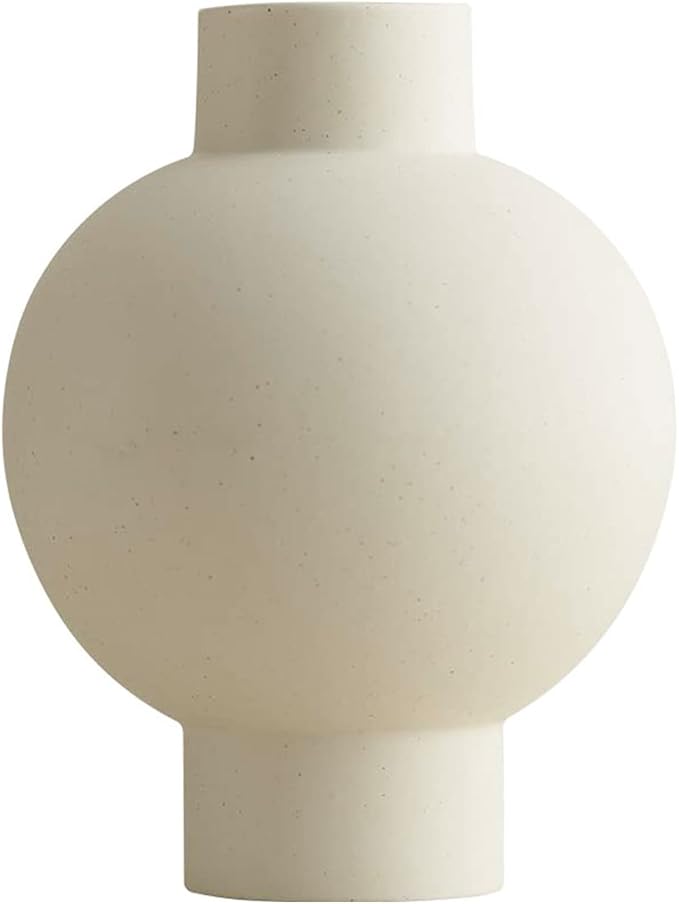 Classic Lantern Flower Vase, Round Spherical Large Capacity, 9" × 7" (Matte Crème)