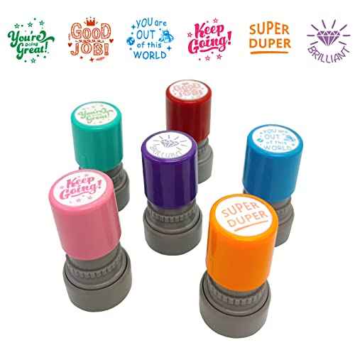 WAFJAMF Pack of 6 Sorted Teacher Stamp Teachers Self-Inking Rubber Stamps Teacher Review Photosensitive Stamps Behavior Stamps for Education Good Job-6pcs