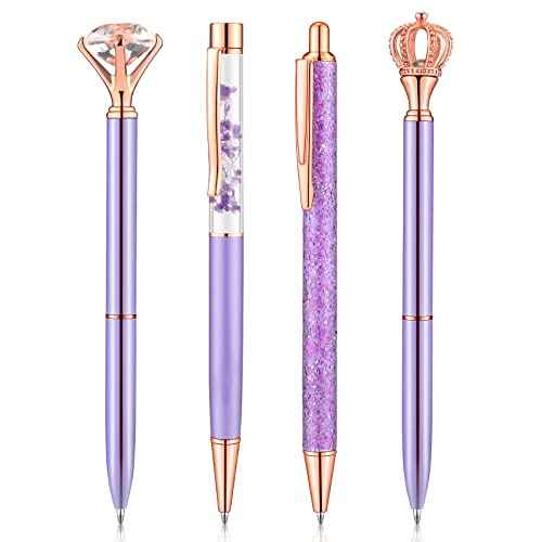 BESARME 4 Pcs Purple Pens Set, Cute Purple Gifts for Women Christmas Stocking Stuffers for Teen Girls Fancy Pens Black Ink Pretty Pens for School Office Supplies