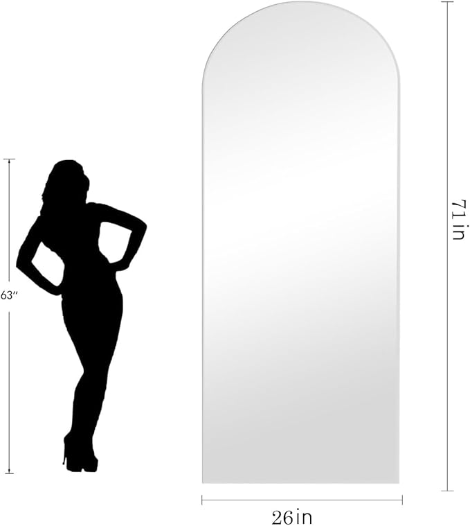 Dewfig Arched White Full Length Mirror, 71"X26", Large Floor Mirror, Full Body Mirrors for Leaning or Hanging, Standing Mirrors for Bedroom, Living Room,Dressing Room, Aluminum Alloy Frame, White