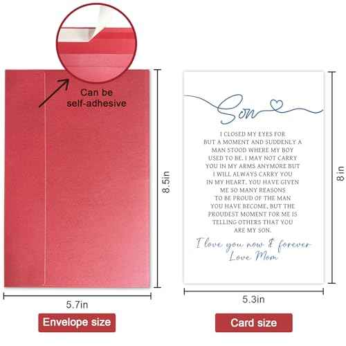 SuperShunhu Heartfelt Poem Birthday Card for Son, Boys Adulthood Card from Mom, Funny Graduation Gifts for Son, I Love You Now & Forever