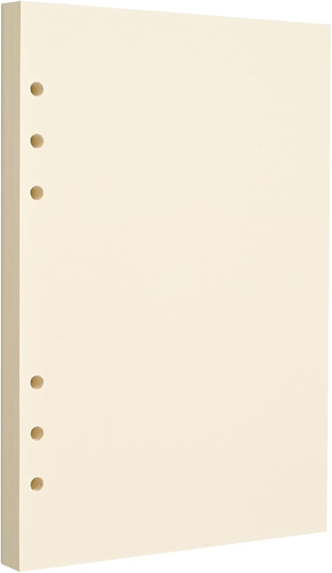 A5 6-Hole Blank Loose-Leaf Paper, Beige – Refill Pages for Standard A5 6-Ring Binder, Journals, Planners – Writes both sides – no bleed-through – 80 Sheets